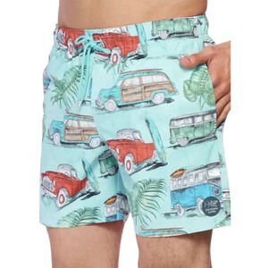 Psycho Tuna Surf Life Blue Vintage Cars Swim Trunks Board Shorts Size XLG NWT